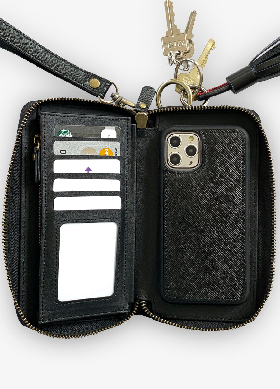 The Luxe Ultimate Wristlet Phone Case in Black