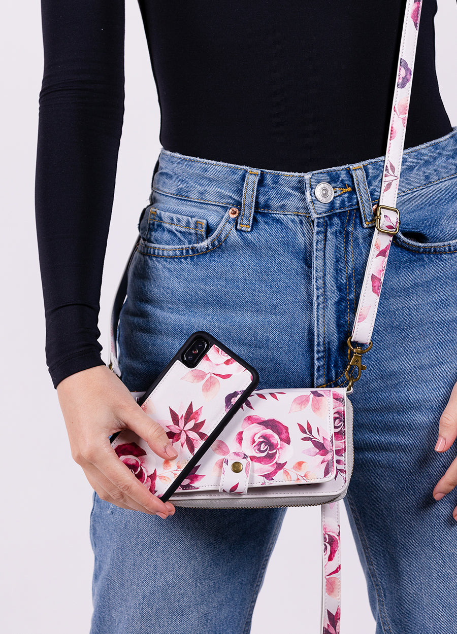 2-in-1 RFID Crossbody Wallet Phone Case in Romantic Floral