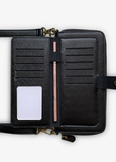 2-in-1 RFID Crossbody Wallet Phone Case in Black