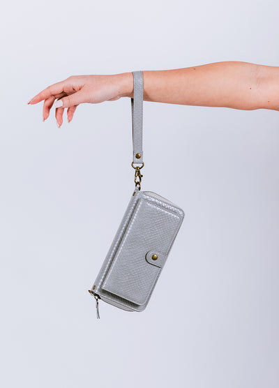 2-in-1 RFID Crossbody Wallet Phone Case in Gray Snakeskin