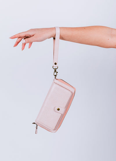 2-in-1 RFID Crossbody Wallet Phone Case in Pink Snakeskin