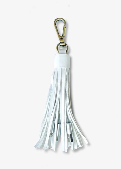 2-in-1 White Tassel Keychain Charging Cable