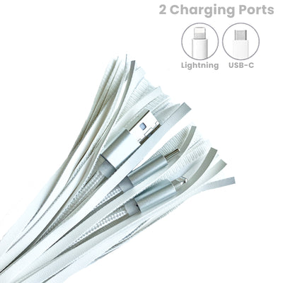 2-in-1 White Tassel Keychain Charging Cable