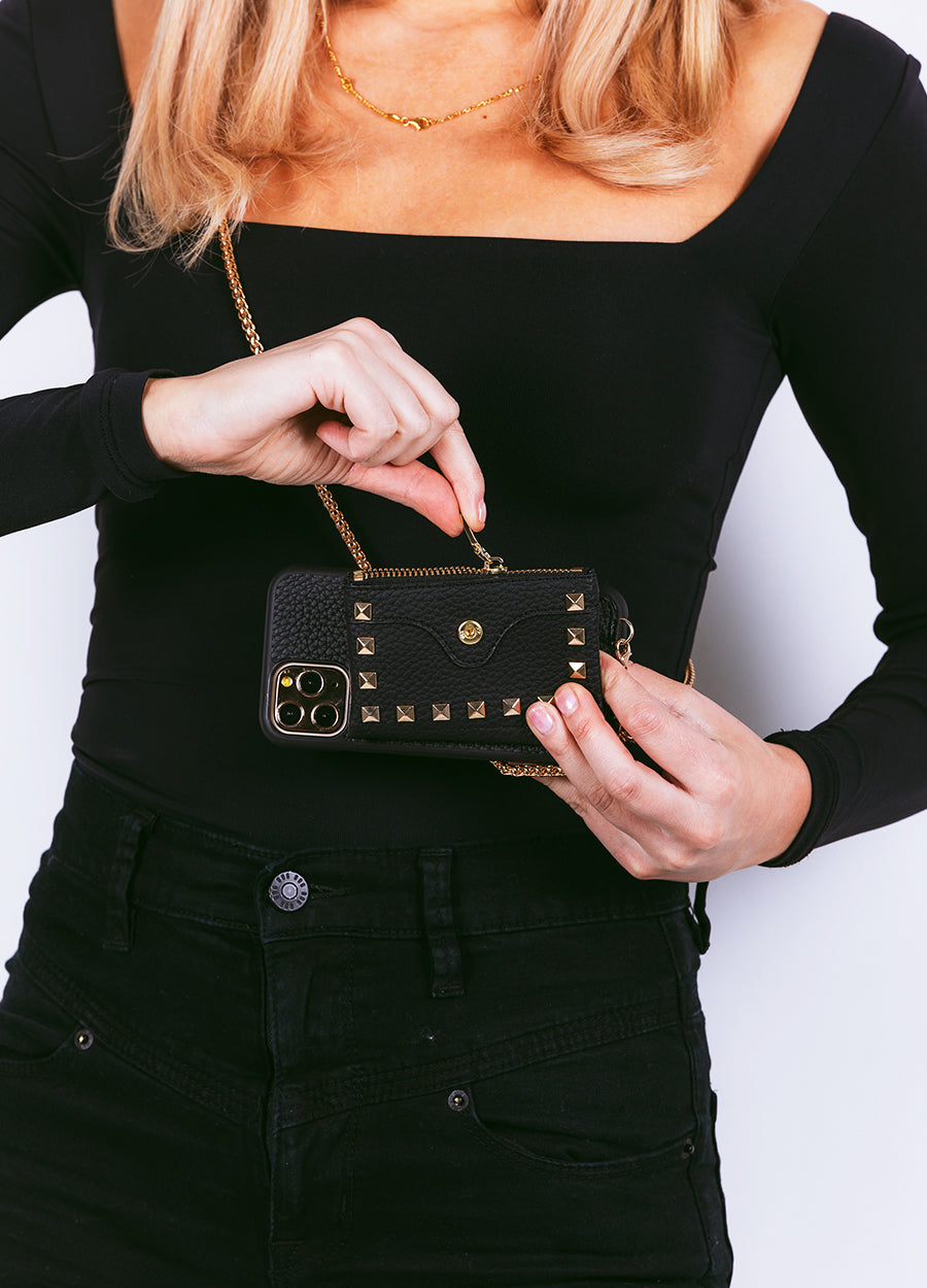 Studded Crossbody Wallet Case in Tan - Mahalo Cases