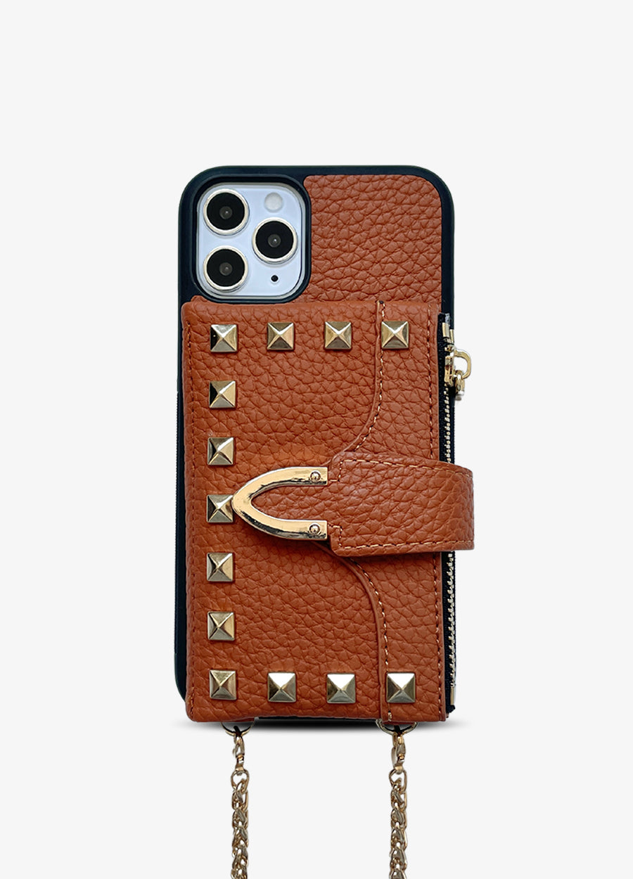Studded Crossbody Wallet Case in Tan - Mahalo Cases