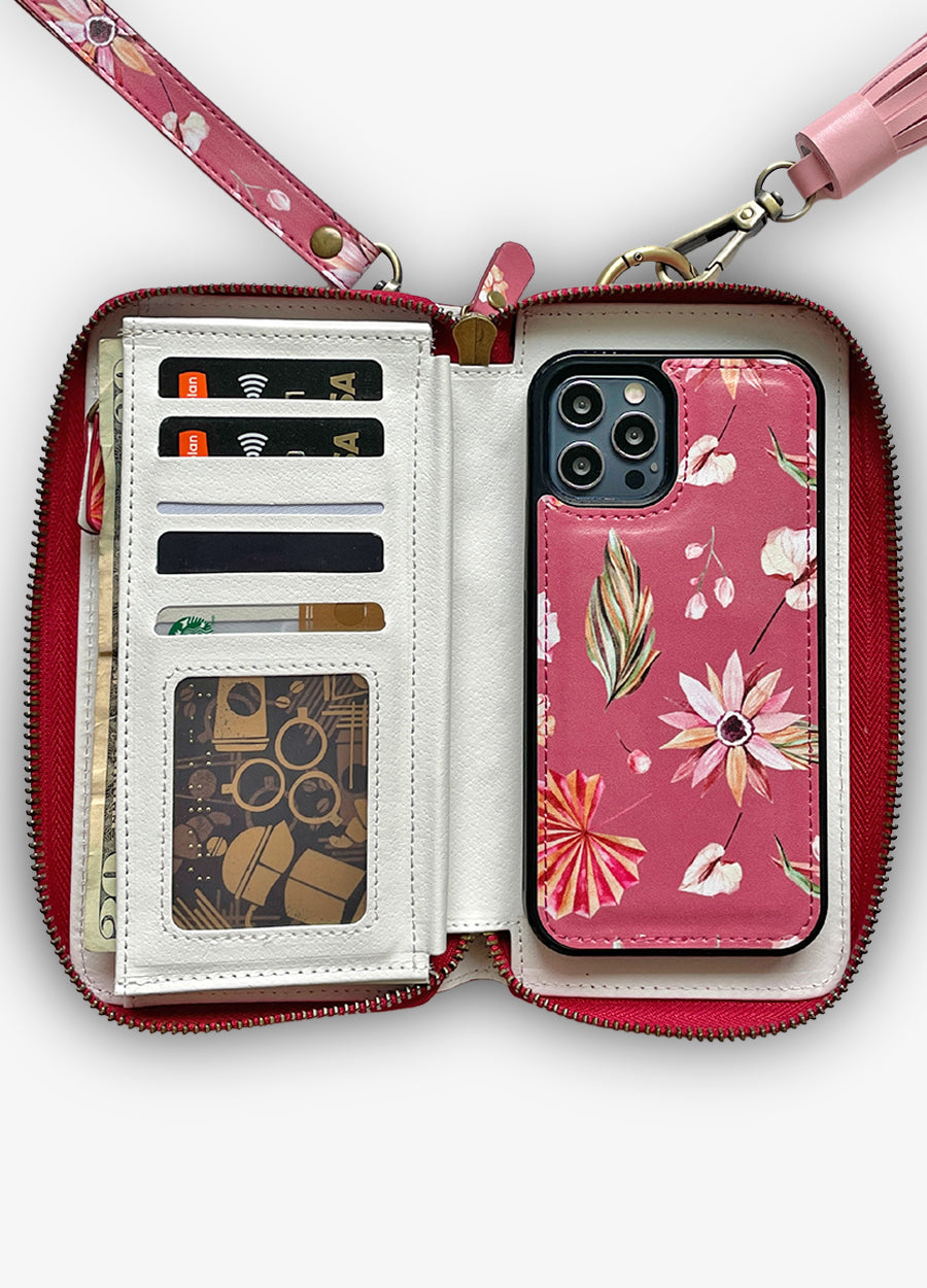Ultimate Wristlet Phone Case in Black and Bronze Leaves