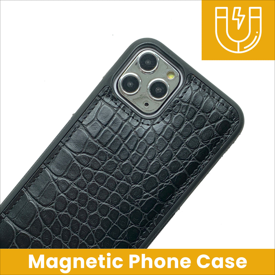 Magnetic Phone Case in Black Croc