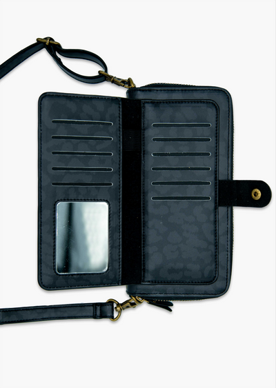 2-in-1 RFID Crossbody Wallet Phone Case in Black & Pink Floral