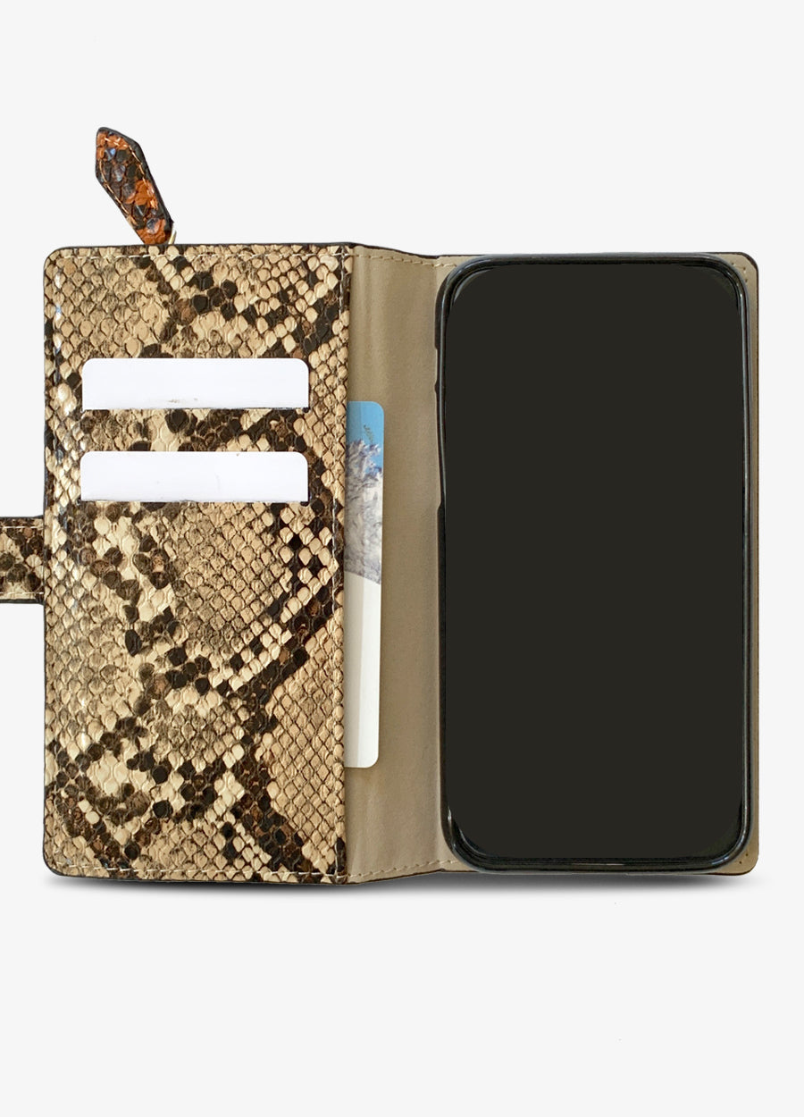Snake Print Zip Wallet Case in Sand