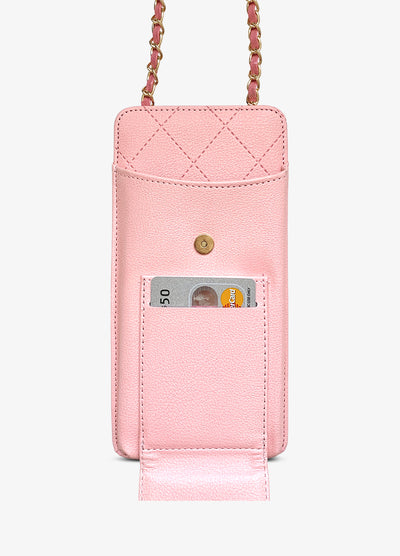 Universal Quilted Crossbody Wallet Case in Blush Pink