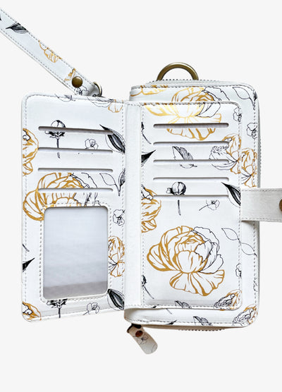 Ultimate Wristlet Phone Case in White & Gold Metallic Floral