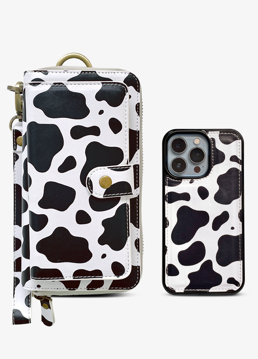 Faux Leather Cow Print Id/Card Holder Key Chain