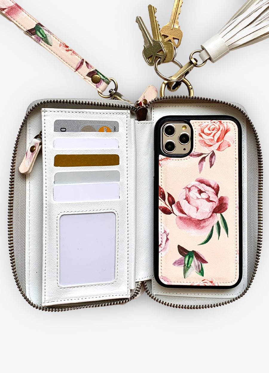 Ultimate Wristlet Phone Case in Black Daisies - Mahalo Cases