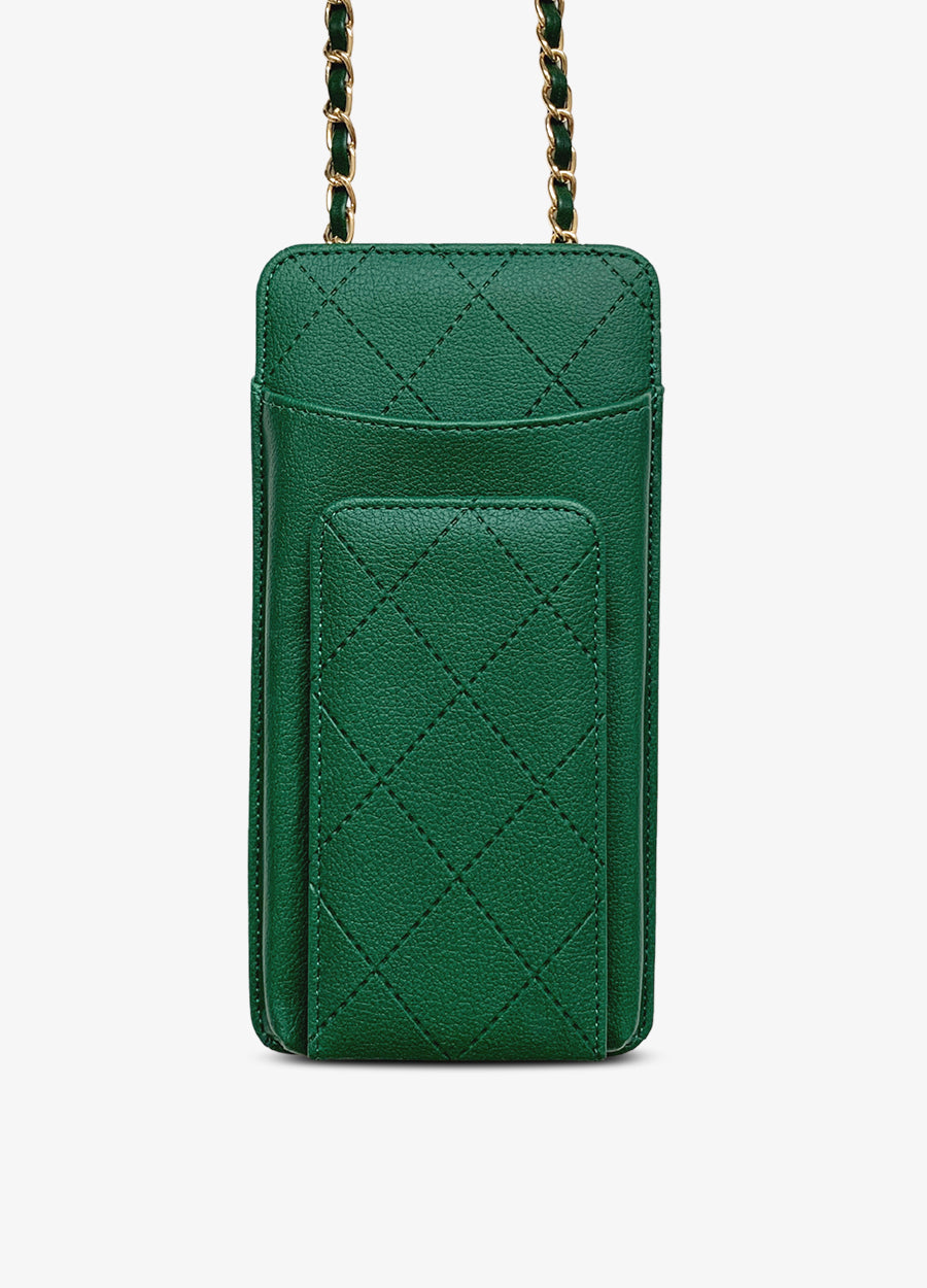 Universal Quilted Crossbody Wallet Case in Green