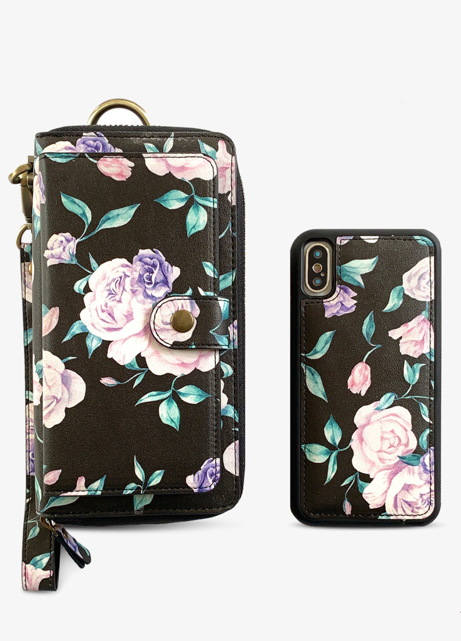 Ultimate Wristlet Phone Case in Black Daisies - Mahalo Cases