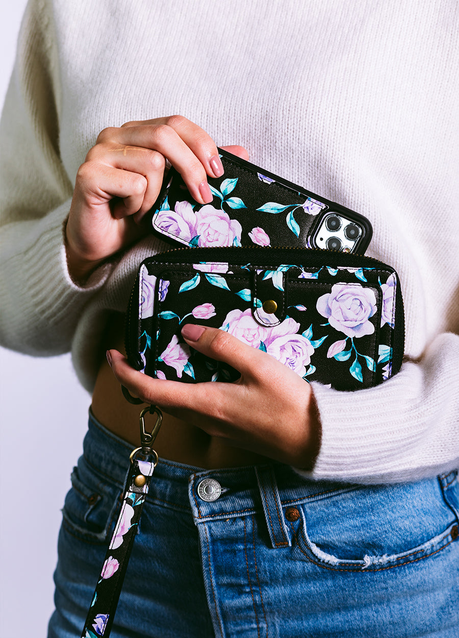 Ultimate Wristlet Phone Case in Midnight Floral - Mahalo Cases