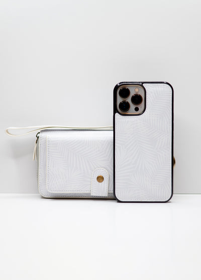 Ultimate Wristlet Phone Case in White Palm Print
