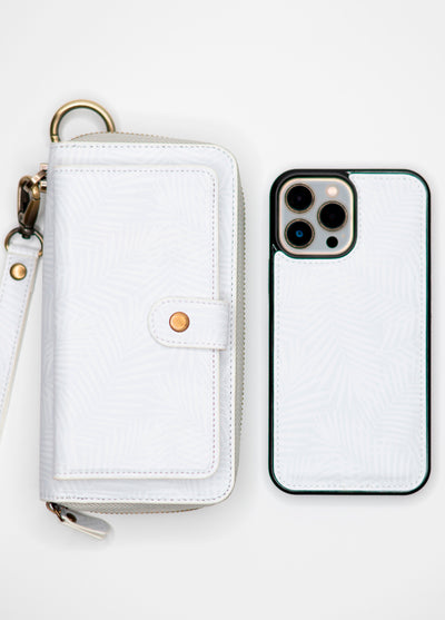 Ultimate Wristlet Phone Case in White Palm Print